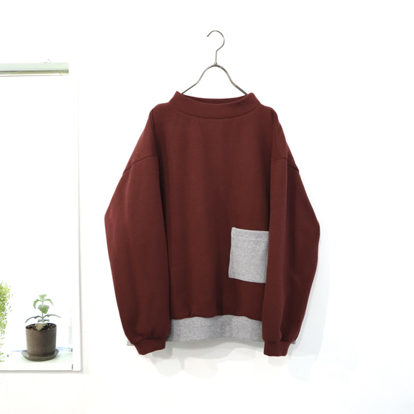 high neck rib pocket cut-sew (bordeaux) 1枚目の画像