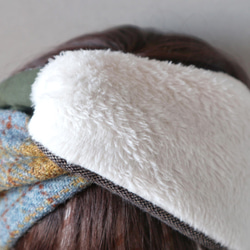 ハリスツイードとふっくらボア(ミルククリーム色)のヘアバンド<hairband218> 7枚目の画像