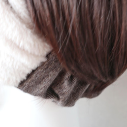ハリスツイードとふっくらボア(ミルククリーム色)のヘアバンド<hairband218> 8枚目の画像