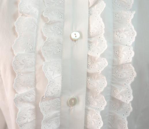 (再販）ショールカラーのフリル付きブラウスC（オフ白）