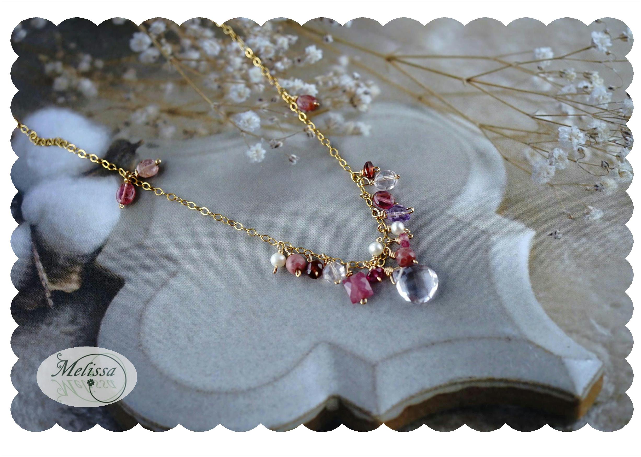 ピンクアメシストとピンクの天然石のネックレス