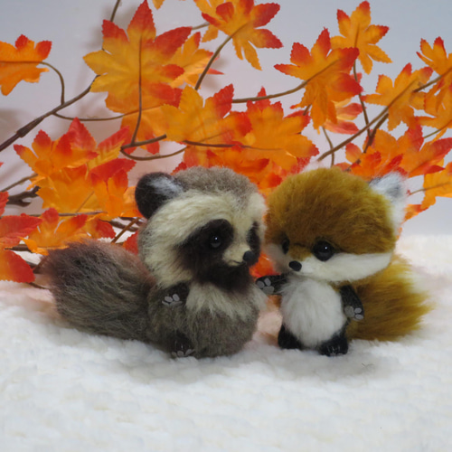 羊毛フェルト タヌキ たぬき テディベア ホンドタヌキ 狸 置物 羊毛