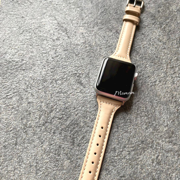 Apple Watch スリムレザーベルト ライトベージュ 1枚目の画像