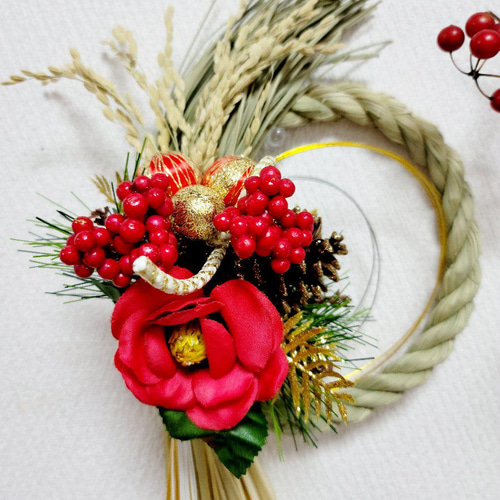 しめ縄2022 しめ縄リース 2022しめ縄 注連縄 しめ縄リース 正月飾り 注連縄 赤 華やか 和モダン