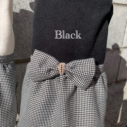 【S.M】千鳥柄ワンピース♡ハイネック　リボン　立体刺繍　フリース　タートルネック　袖なし　女の子スカート 4枚目の画像