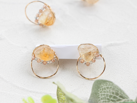 14kgf-citrine & natural brown zircon 耳針 第7張的照片