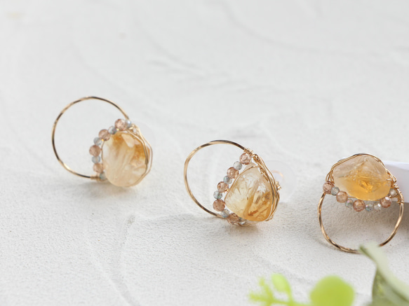 14kgf-citrine & natural brown zircon 耳針 第9張的照片