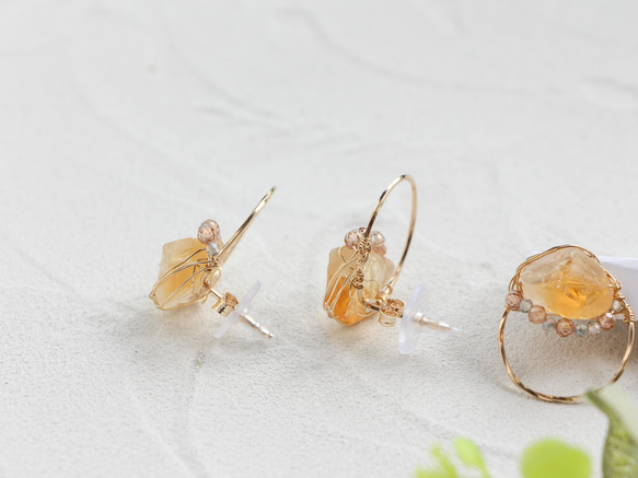 14kgf-citrine & natural brown zircon 耳針 第6張的照片