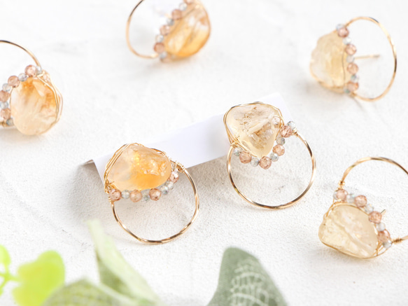 14kgf-citrine & natural brown zircon 耳針 第1張的照片