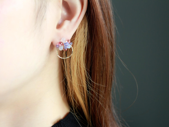 14kgf-pink topaz &moonstone flower 耳針or耳夾 第6張的照片