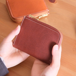 L字ファスナーミニ財布 チョコ/ゴールドファスナー　コンパクト&大容量 春財布 1枚目の画像