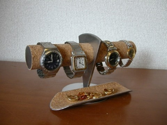 腕時計スタンド　トレイ付き4本掛け腕時計ディスプレイスタンド 4枚目の画像