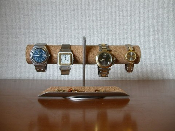 腕時計スタンド　トレイ付き4本掛け腕時計ディスプレイスタンド 2枚目の画像
