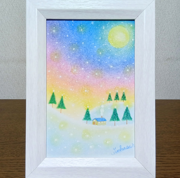 Xmas present ハンドメイドパステル画　絵画アート原画 パステルアート 聖夜のスイート・ホーム パステル画原画 絵画 T's Arts
