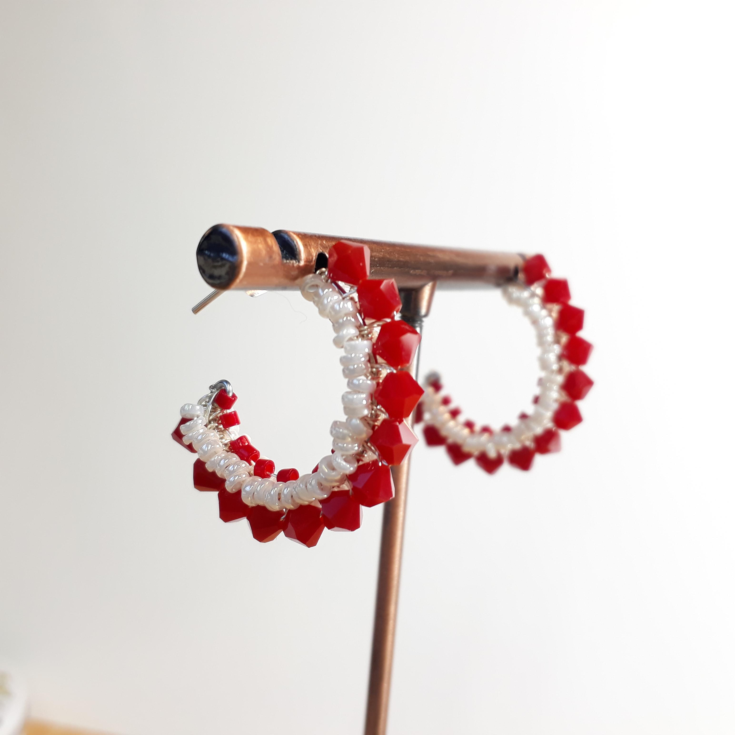 コーラルガラスクリスタルのビーズのイヤリングアクセサリー / 3.00 cm