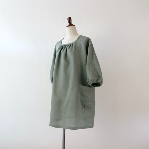 リネン / 選べる色 • 丈 / かっぽう着 / 後ろボタン 2個