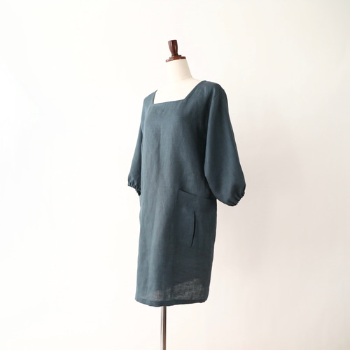 ハンドメイド作家さま☆リネン後ろリボンのオーバーエプロンドレス 後ろリボンのエプロンワンピース ハンドメイド日本製 ナチュラルリネン