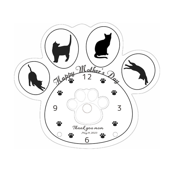 【名入れもできる】肉球時計 猫ちゃんシルエット（木製）ラッピング無料 14枚目の画像