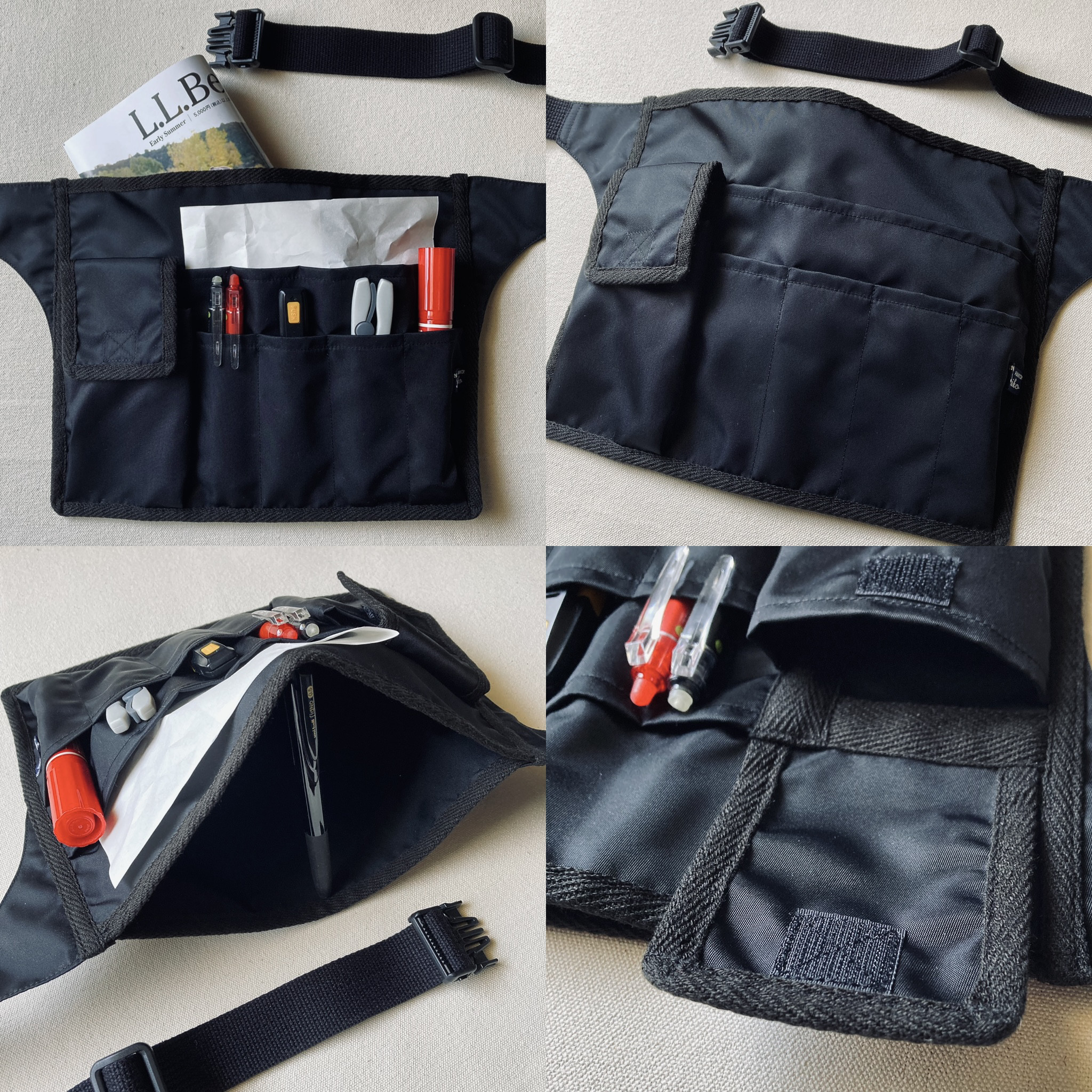 【Ｂ】ポケットなしコーデに最適♪手ぶらで軽快 立ち仕事の相棒＊仕事アイテム整理携帯オーガナイザーウエストバッグ ブラック