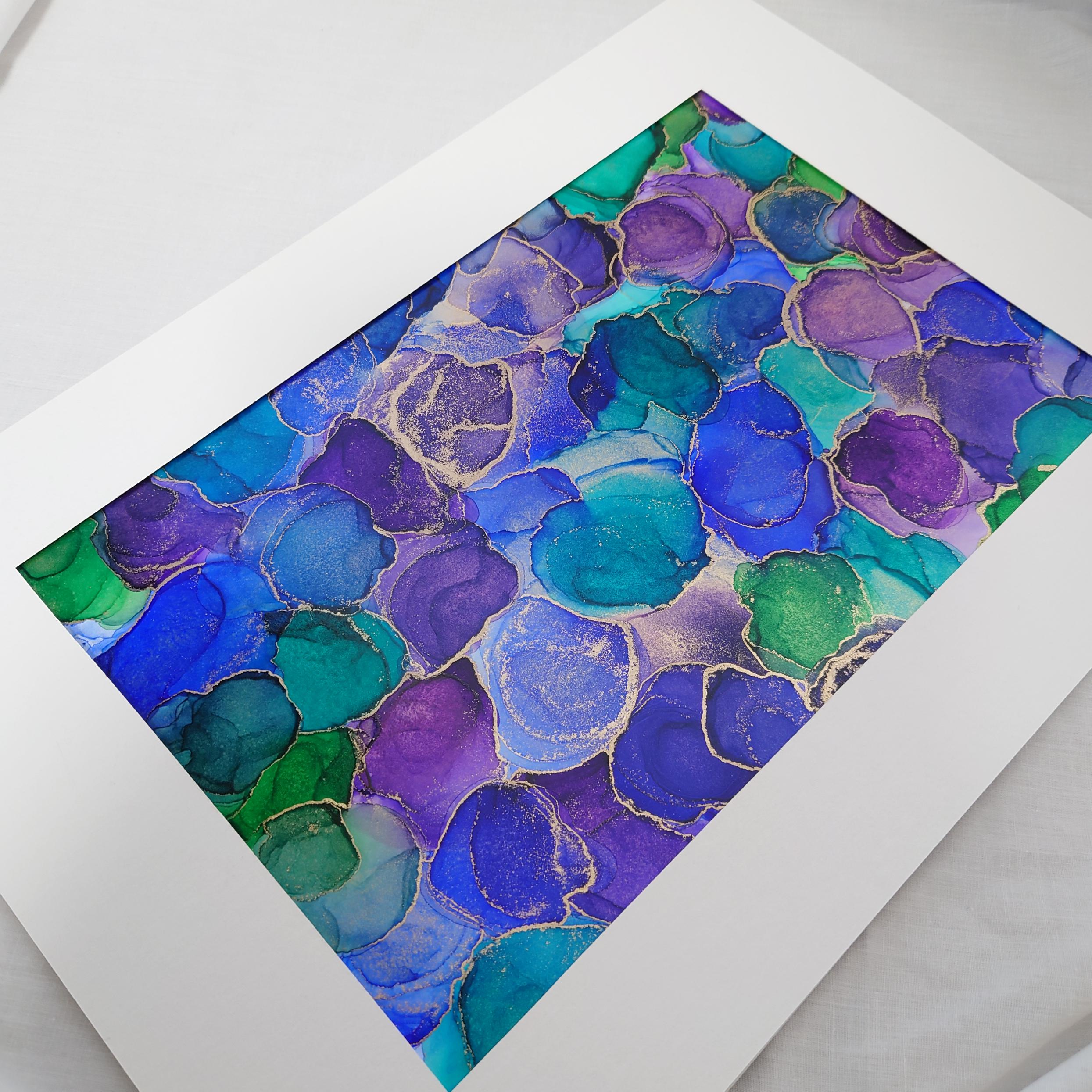 アルコールインクアート /青緑紫【A4原画】 その他アート