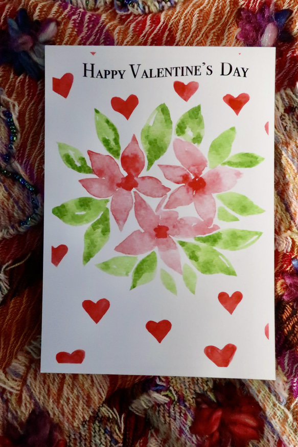 3枚セット・ミニメッセージカード２枚・手作り・バレンタインポストカード・水彩画イラストポストカード 6枚目の画像