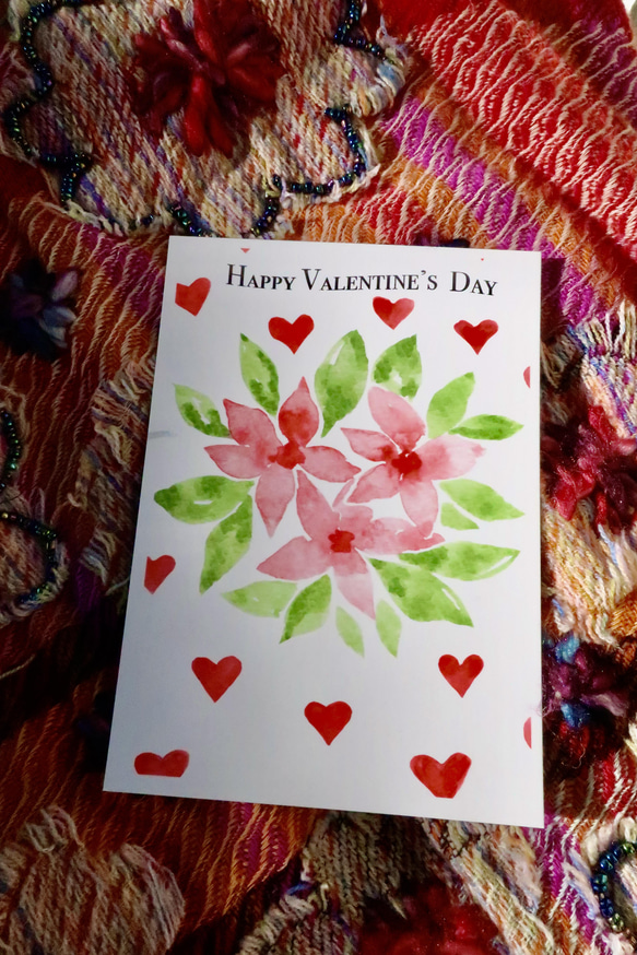 3枚セット・ミニメッセージカード２枚・手作り・バレンタインポストカード・水彩画イラストポストカード 3枚目の画像