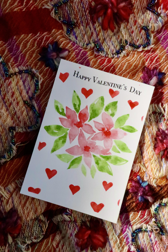 3枚セット・ミニメッセージカード２枚・手作り・バレンタインポストカード・水彩画イラストポストカード 2枚目の画像