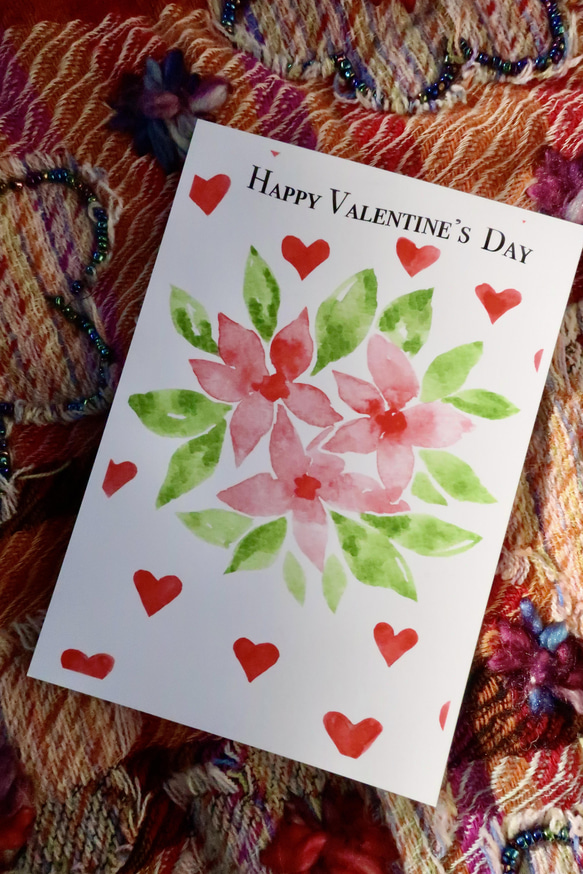 3枚セット・ミニメッセージカード２枚・手作り・バレンタインポストカード・水彩画イラストポストカード 1枚目の画像