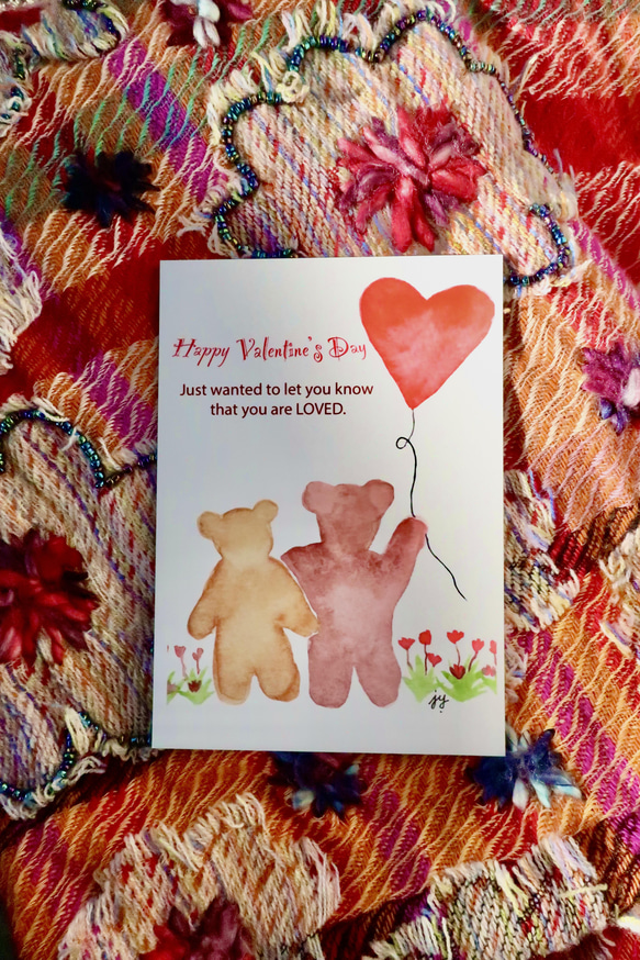 3枚セット・ミニメッセージカード２枚・手作り・バレンタインポストカード・水彩画イラストポストカード 4枚目の画像