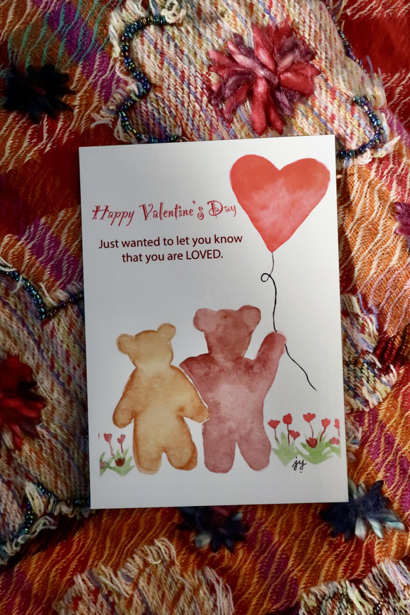 3枚セット・ミニメッセージカード２枚・手作り・バレンタインポストカード・水彩画イラストポストカード 3枚目の画像