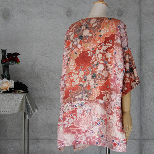 着物リメイク 辻が花のチュニックブラウス/フリーサイズ kimono