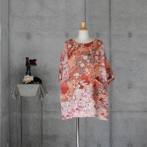 206　手染め大輔　着物リメイク　辻ヶ花　チュニック　L〜フリーサイズ 着物リメイク 辻ヶ花 チュニックワンピース フリーサイズ kimono