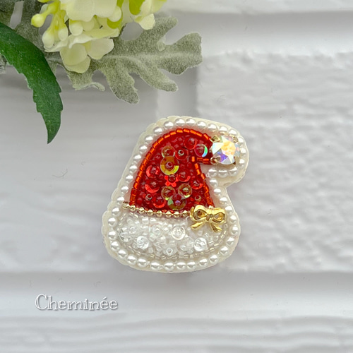 ビーズ刺繍♡クリスマスミニブローチセット ブローチ Cheminée