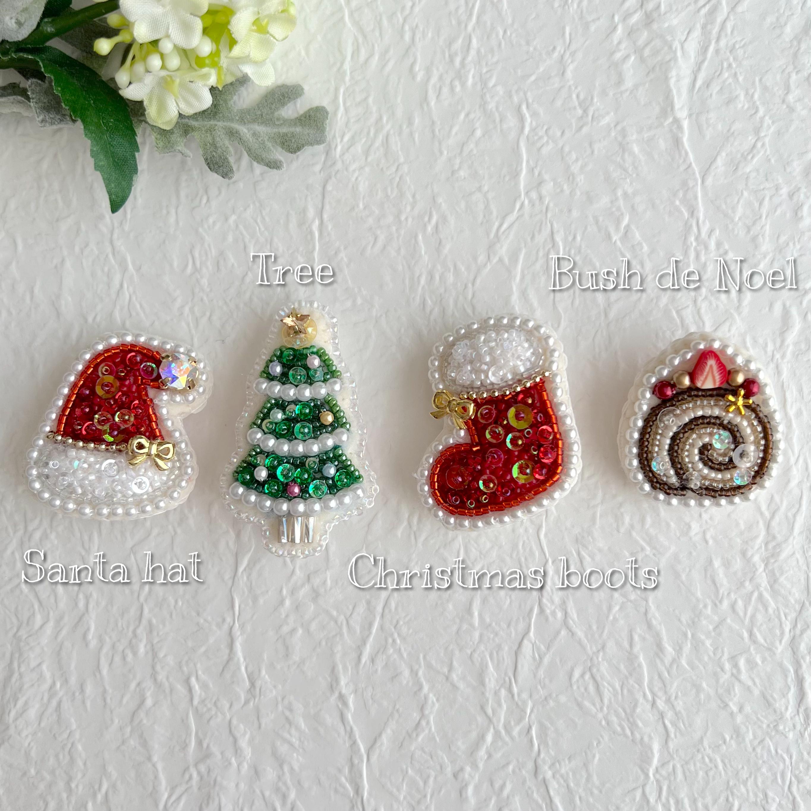 ビーズ刺繍♡クリスマスミニブローチセット ブローチ Cheminée