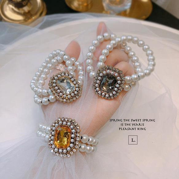 韓国ファッション　宝石のようなヘアゴム　黄・白・グレー　ヘアアクセサリー　-7137 -7138 -7139 12枚目の画像