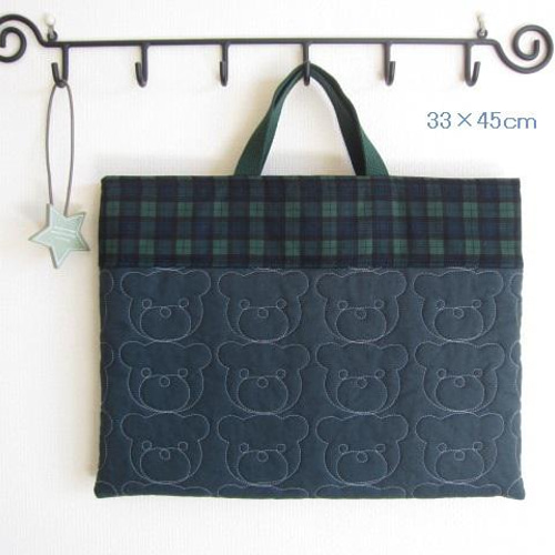 マグネット レッスンバッグ45×35×5 上靴袋 杢グレー 黒リボン