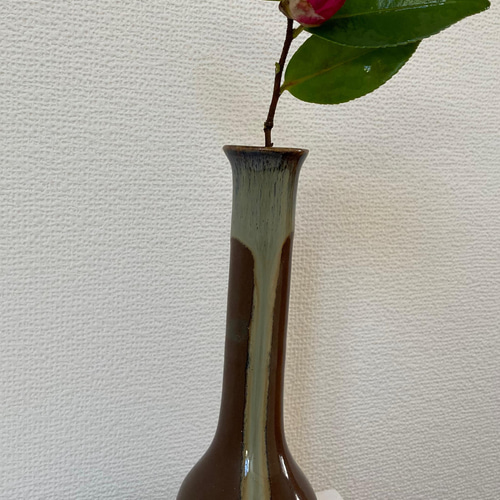 首長　花瓶　一輪挿し 花瓶】【送料無料】鶴首花瓶 手作陶芸 飴釉 一輪挿し シック 一輪挿し