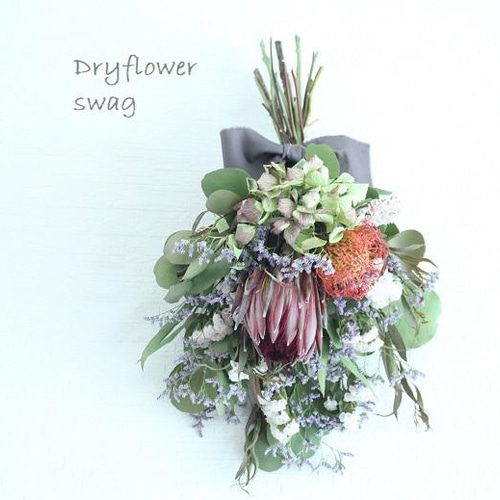 ドライフラワー☆ホワイトプロテアネイティブスワッグ☆ピンクッション