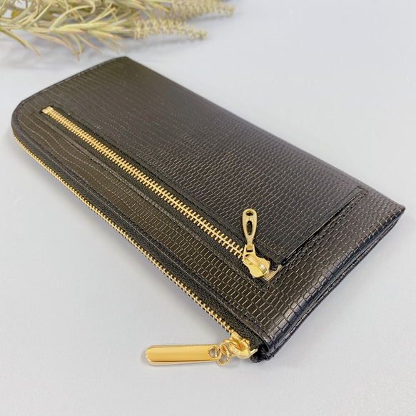 薄くて軽くて大容量な長財布 14ZipWallet リザードブラック【スクイーズ Squeeze】日本製 2枚目の画像
