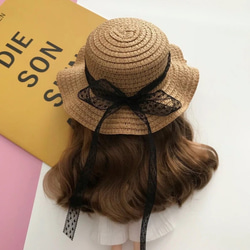 1個　ストローハットタイプ　帽子　ハット　女性用 ブライス ドール　ブライス　ICYドール　ぬいぐるみ　などに装着可能 5枚目の画像