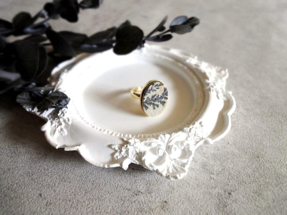 天然石の指輪 ■ シンプル 大粒オーバル ■ デンドライトジャスパー 4枚目の画像