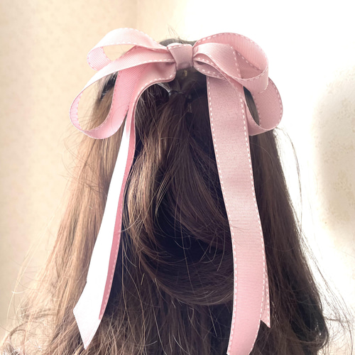 ふわふわリボンポニーフック ピンク ポニーフック・ヘアカフス