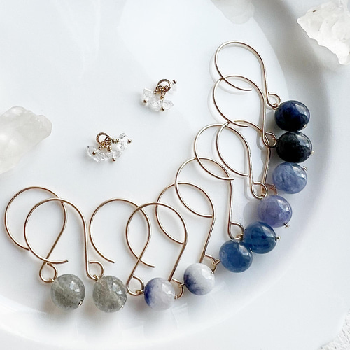 14kgf タンザナイトとハーキマーのピアス