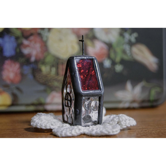 『小さな教会』［ステンドグラス］オブジェ 赤 3枚目の画像