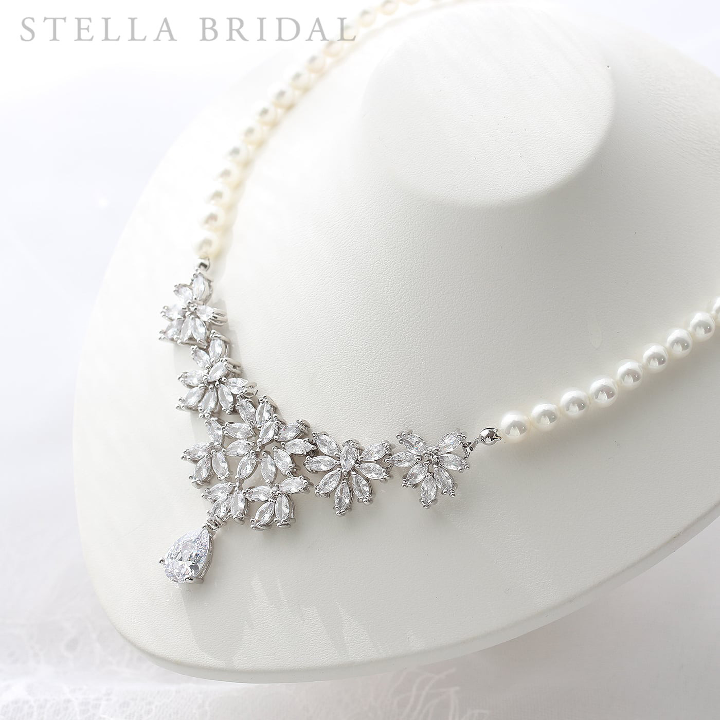 キュービックジルコニア ウェディングジュエリー <Mildred - ミルドレッド> ペルル ネックレス /受注生産品