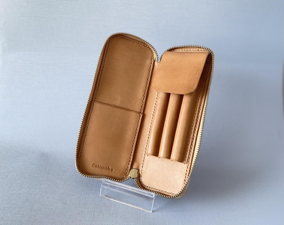 【3本挿し】大人のシンプルペンケース　筆箱　ヌメ革　【イタリアンレザー】 3本挿し 大人のシンプルペンケース　筆箱　ヌメ革　 イタリアンレザー