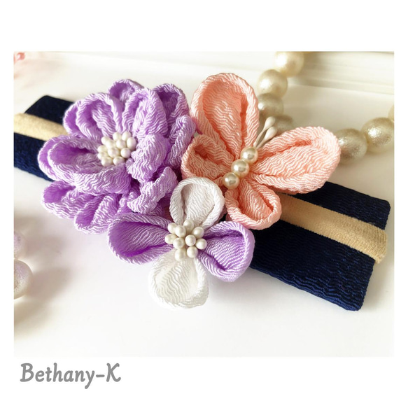 ◆ミニブーケのような髪飾り(下がりなし)◆白藤×桜×白色のつまみ細工_BETHANY- KベサニK製作所 7枚目の画像