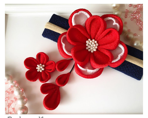 ハンドメイド梅 ✴︎2021年12月新作✴︎定番≪6.5cmキュートな重ね梅の様々な髪飾り