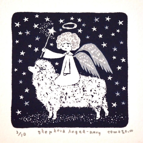 ma様専用ページ　版画 - shepherd angel - navy（シルクスクリーンプリント） 3枚目の画像