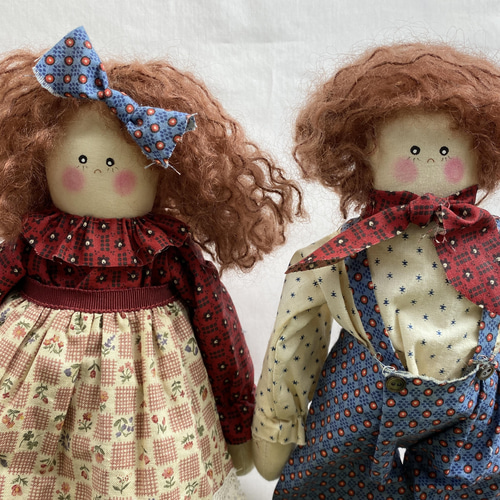 カントリードール ハンドメイド 手作り おさげ髪女の子ペア